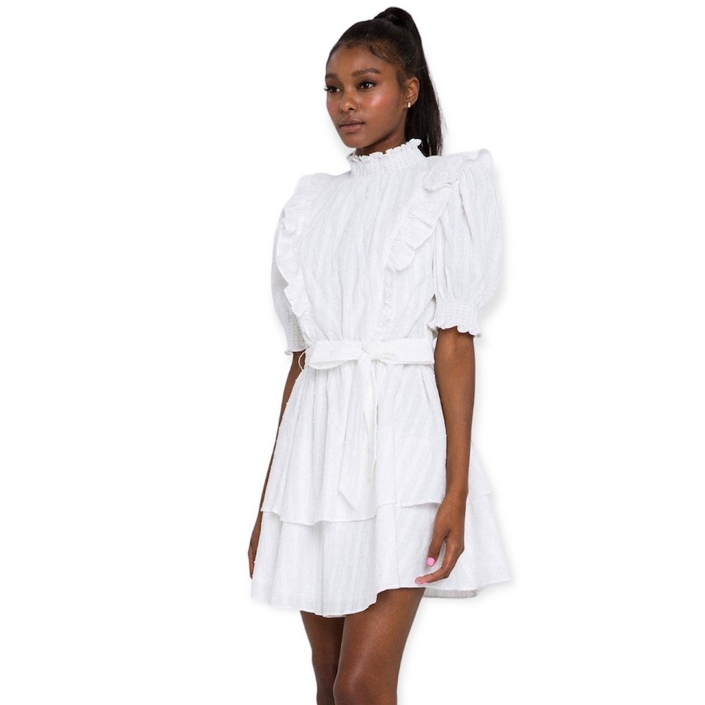 English Factory White Textured Puff Mini Dress